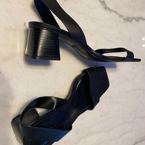 Zara Black Square-Toe Block Heel Sandals